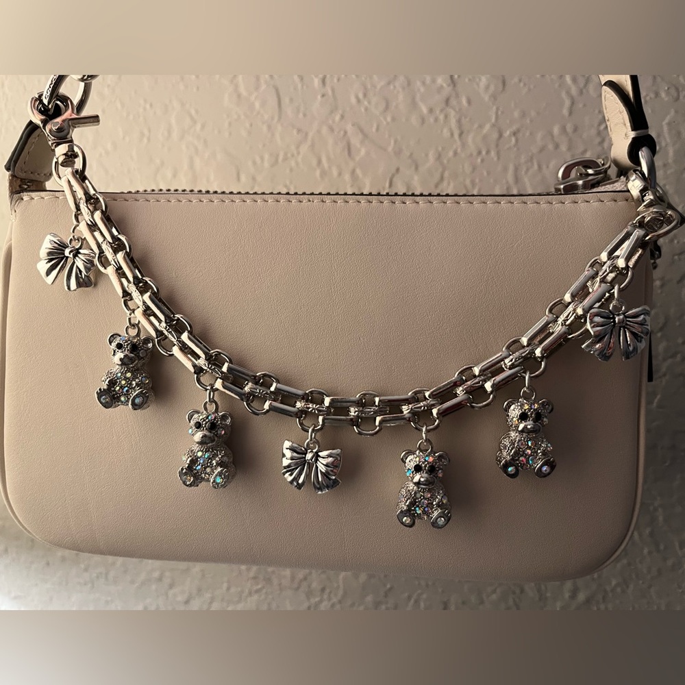 Bag Charm in Silver Tone Hardware and Bears and Bow ties